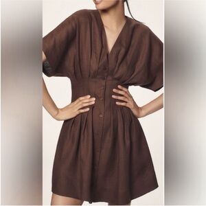Anthropologie x Exquise The Tobie Button-Front Pleated Mini Shirt Dress XL NWT